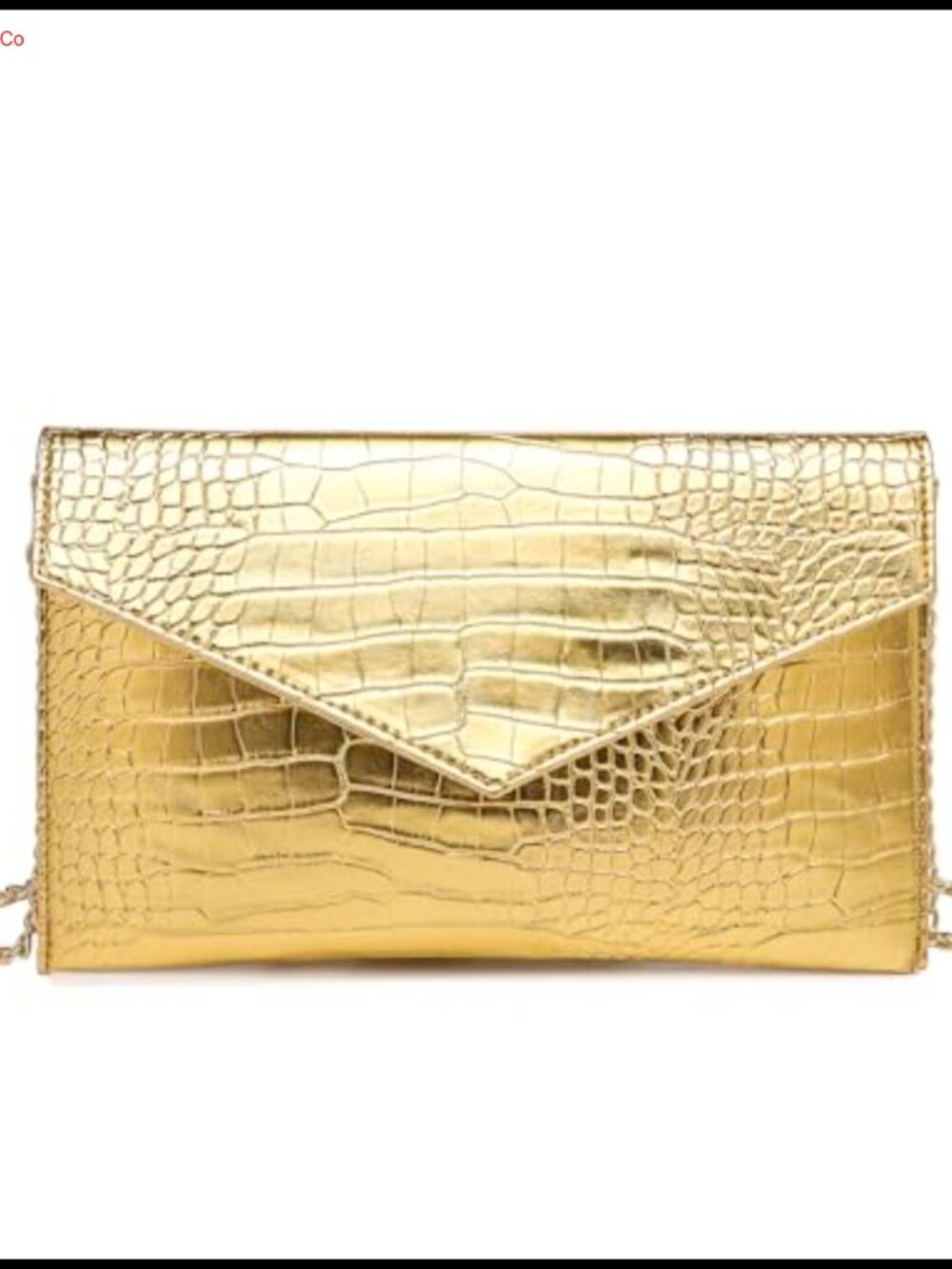 Gold Envelope Clutch Purse Metallic Crocodile Faux Leather Evening Bag